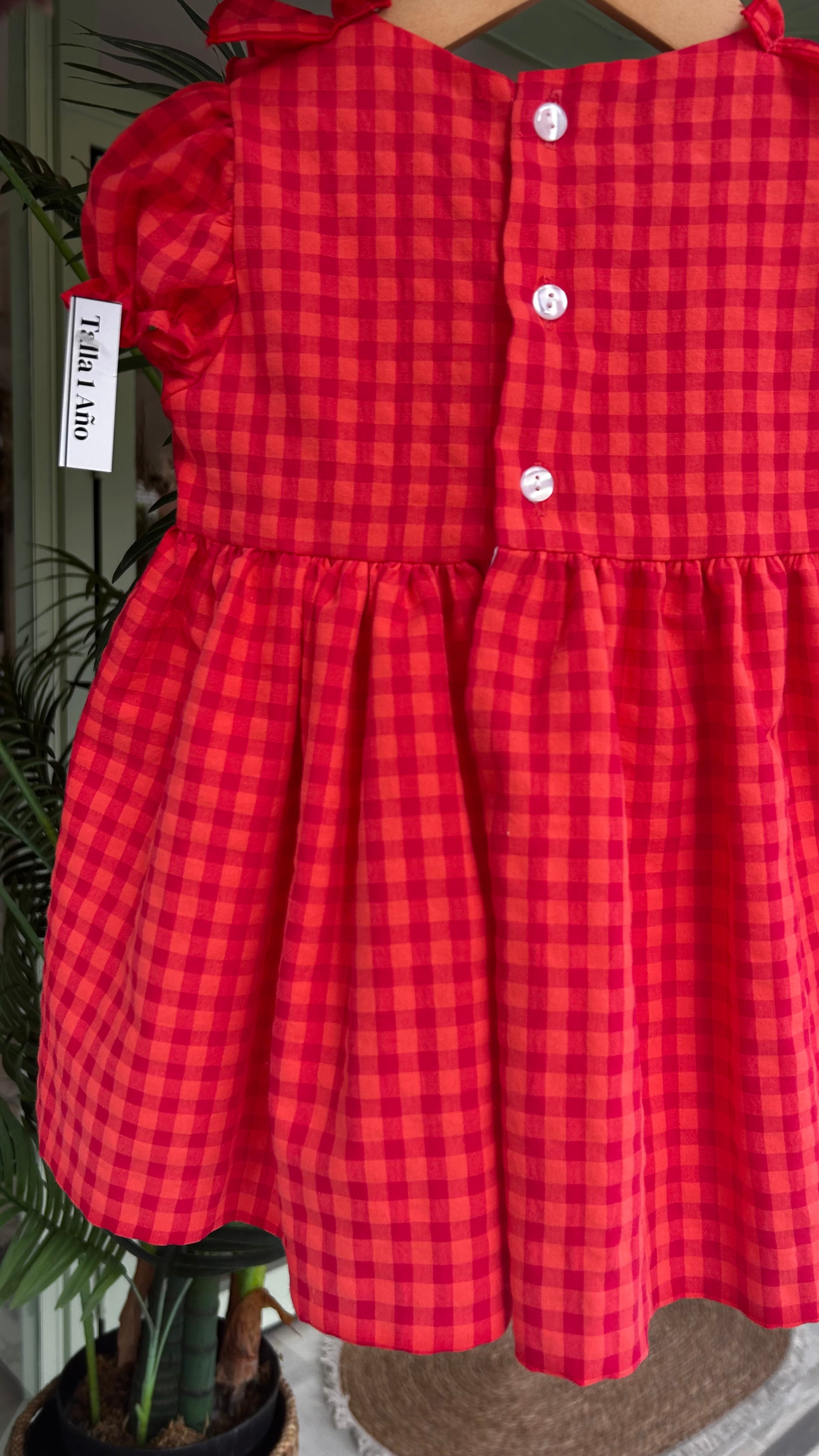 VESTIDO VICHY ROSA Y CORAL CELIA
