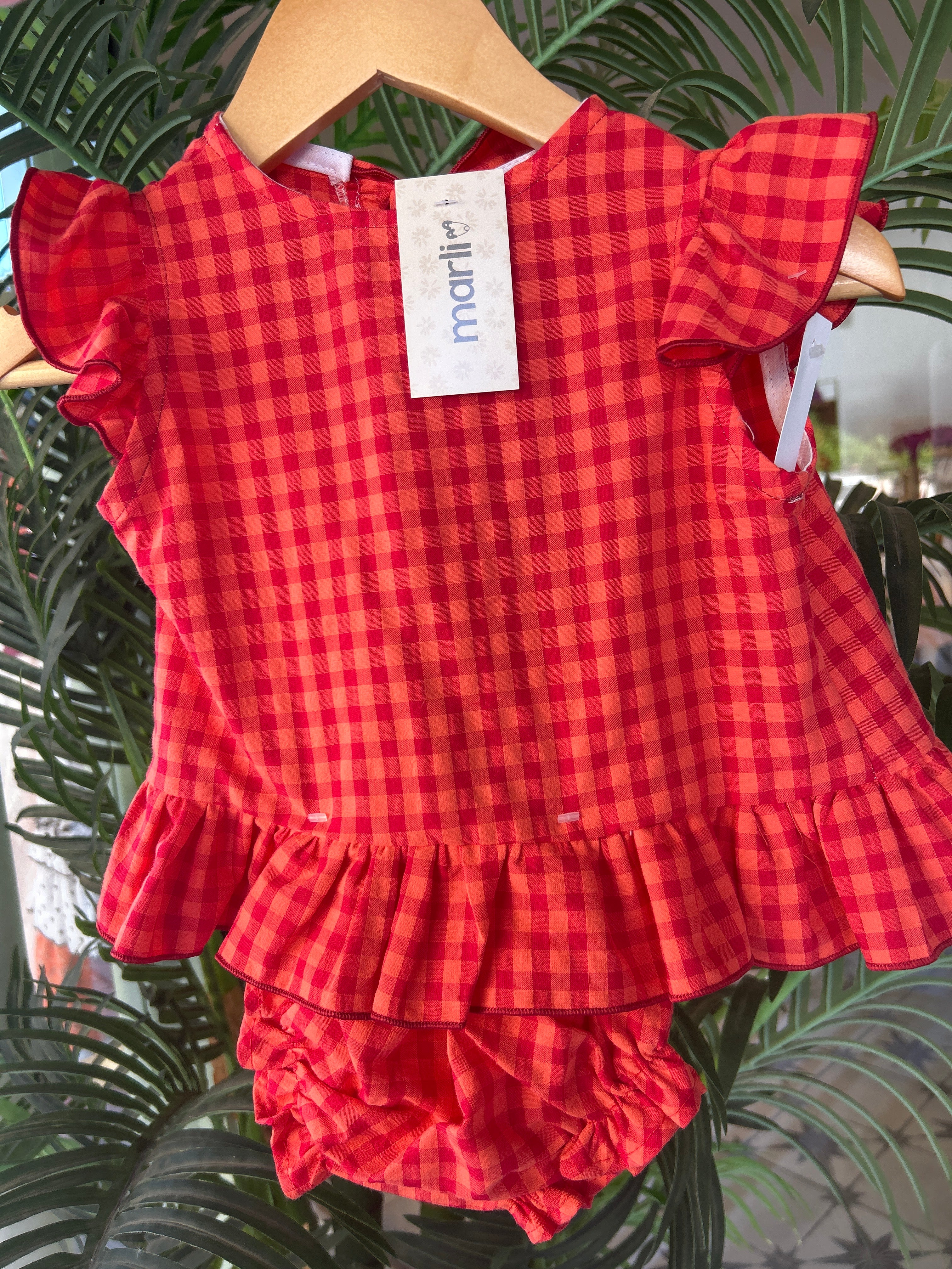 Conjunto vichy coral y rojo Laura