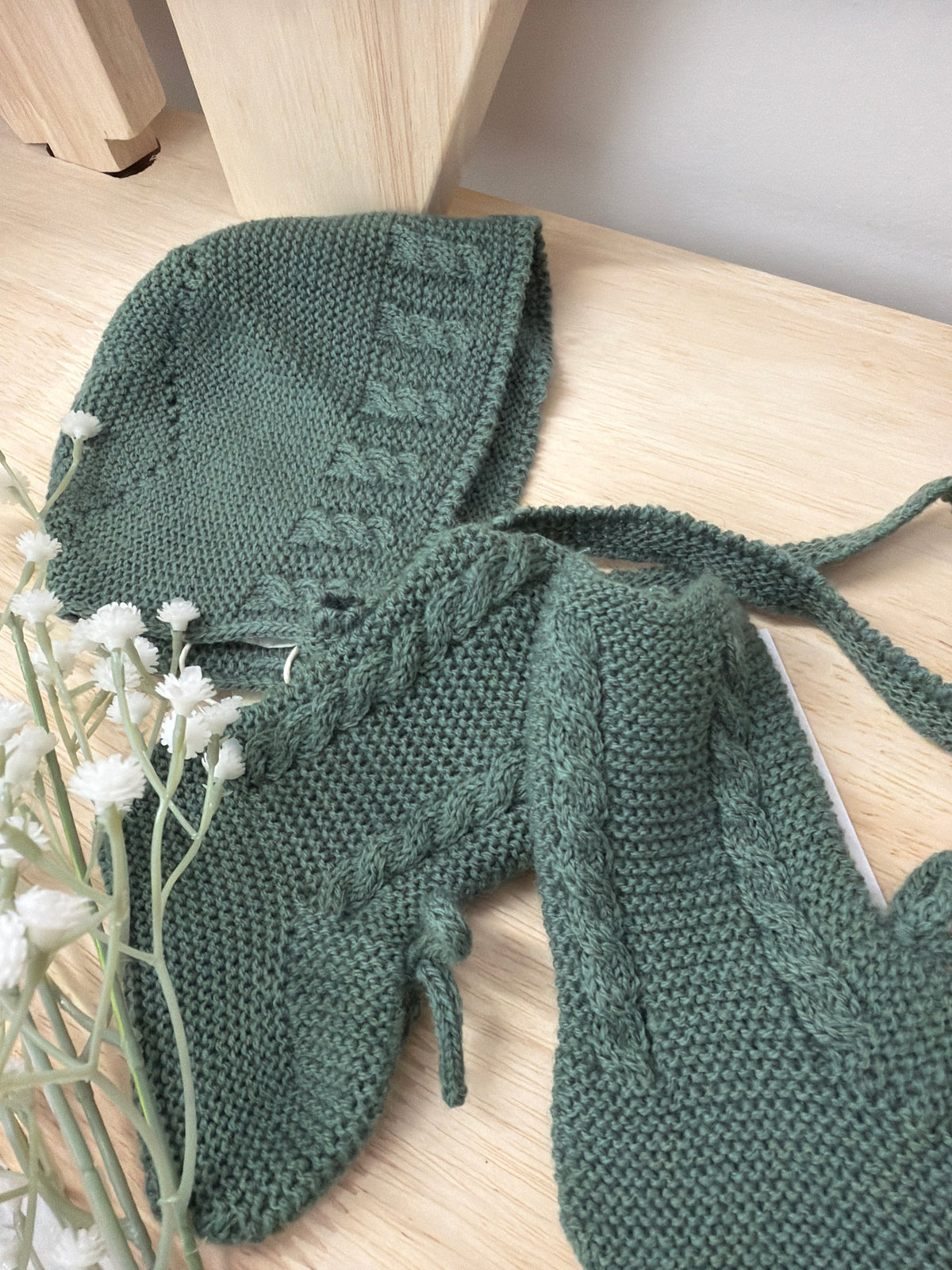 Conjunto capota y patucos verde botella 819-002-14