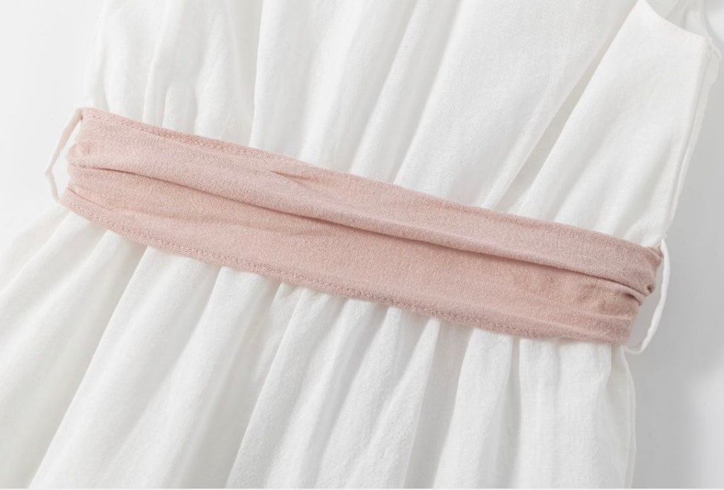 MONO CEREMONIA BLANCO CON LAZO ROSA