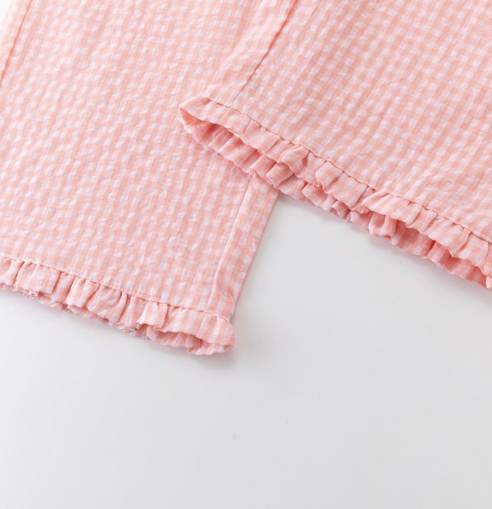 Conjunto niña vichy rosa/naranja