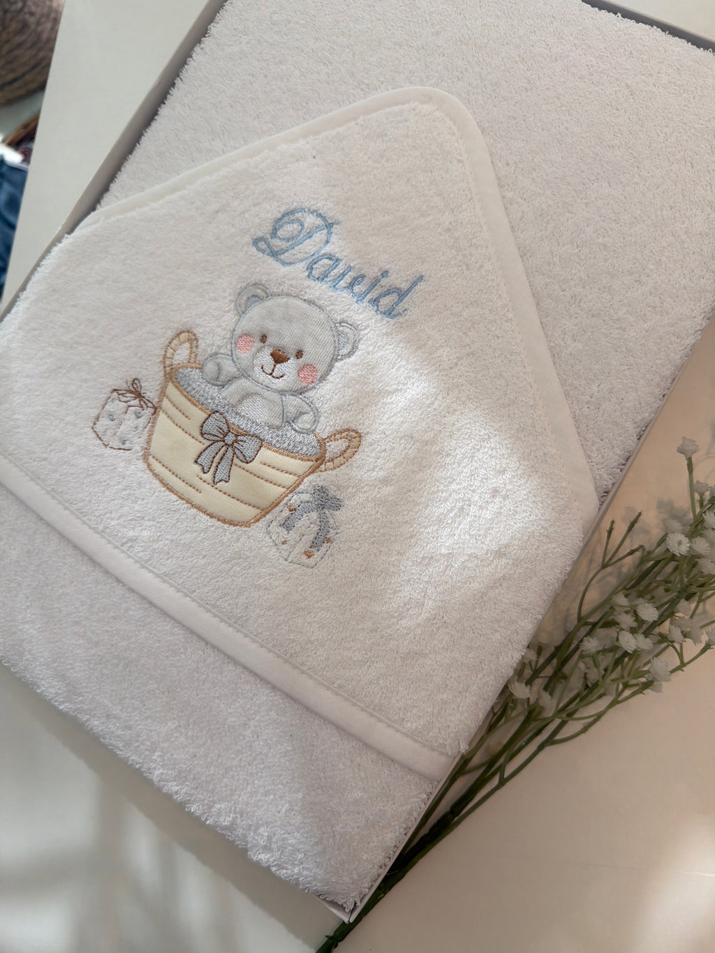 Toalla osito cesta personalizada o sin personalizar