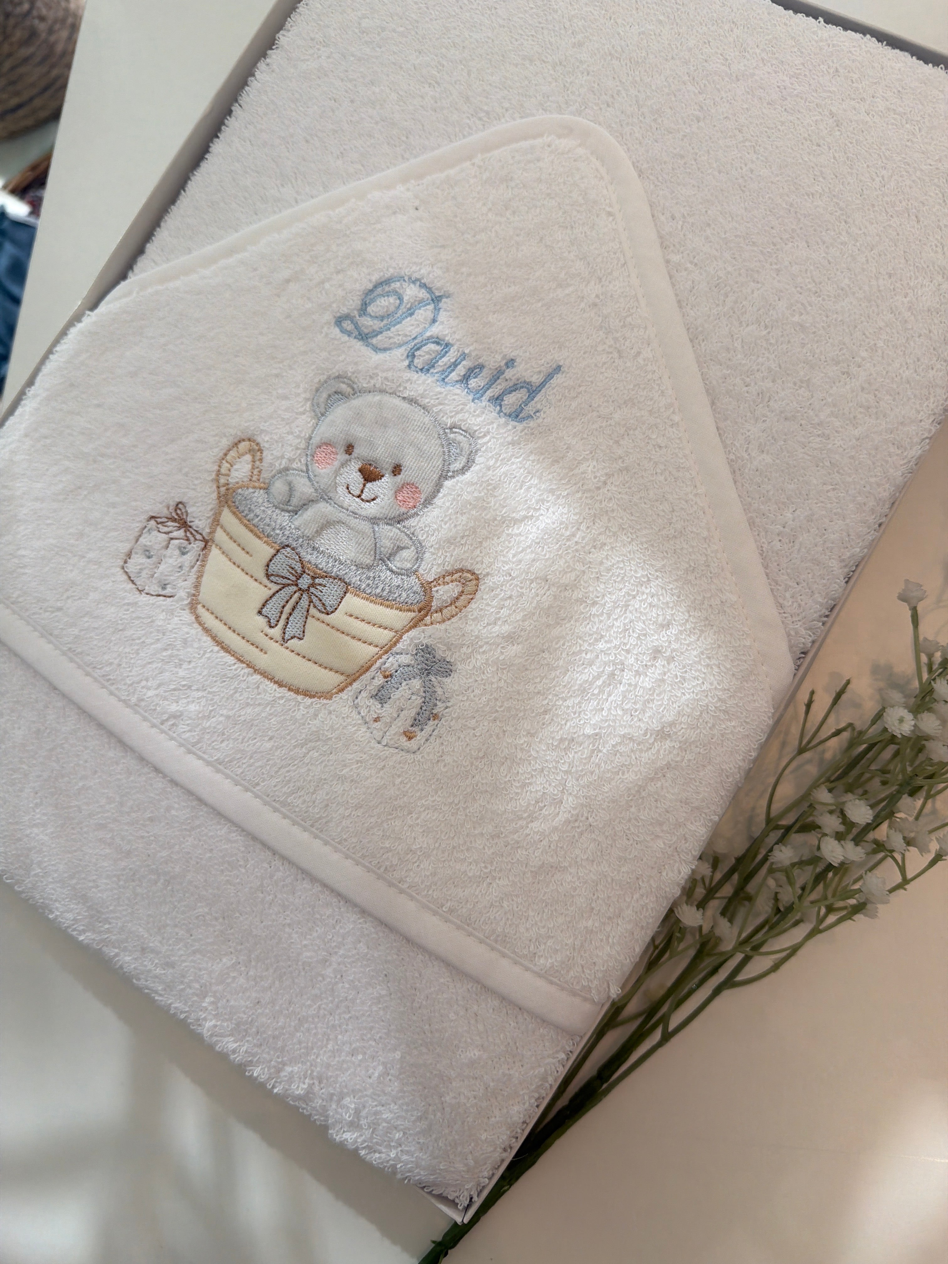 Toalla osito cesta personalizada o sin personalizar