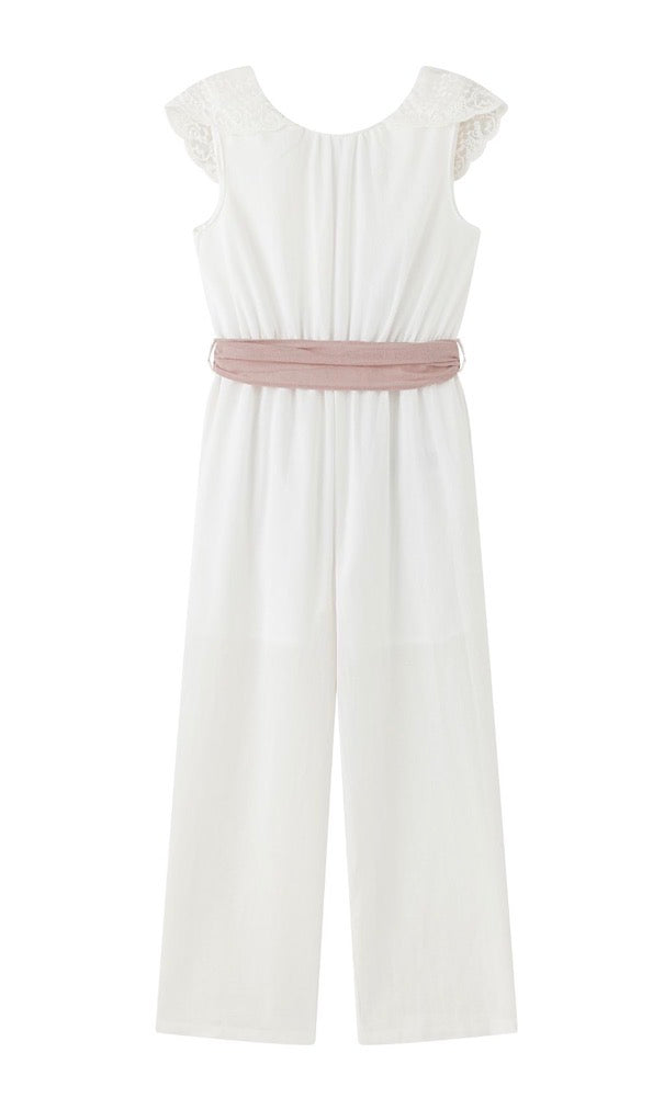 MONO CEREMONIA BLANCO CON LAZO ROSA