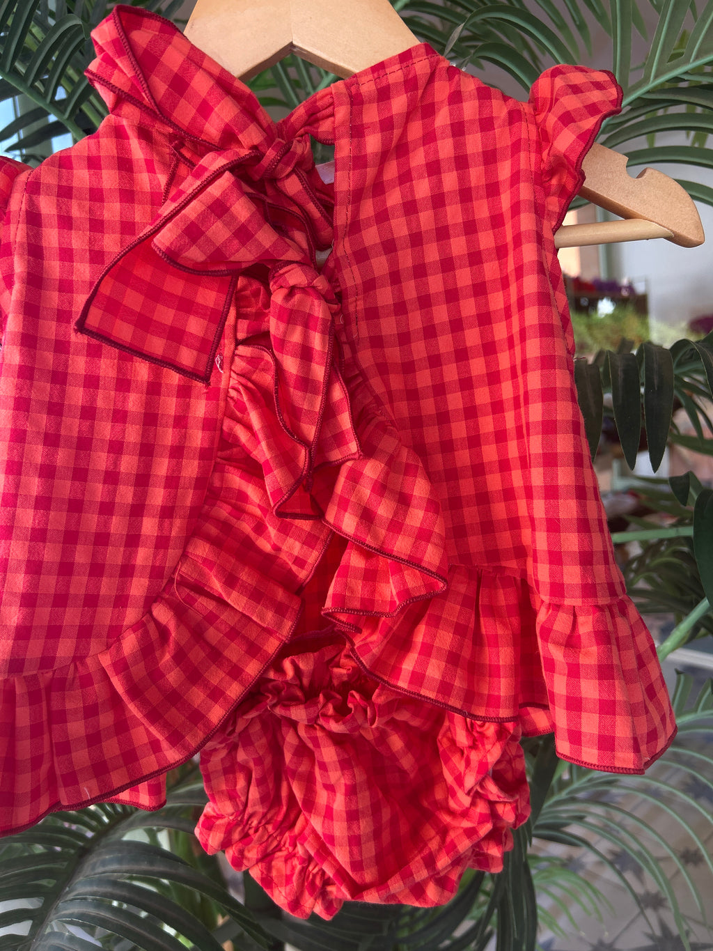 Conjunto vichy coral y rojo Laura