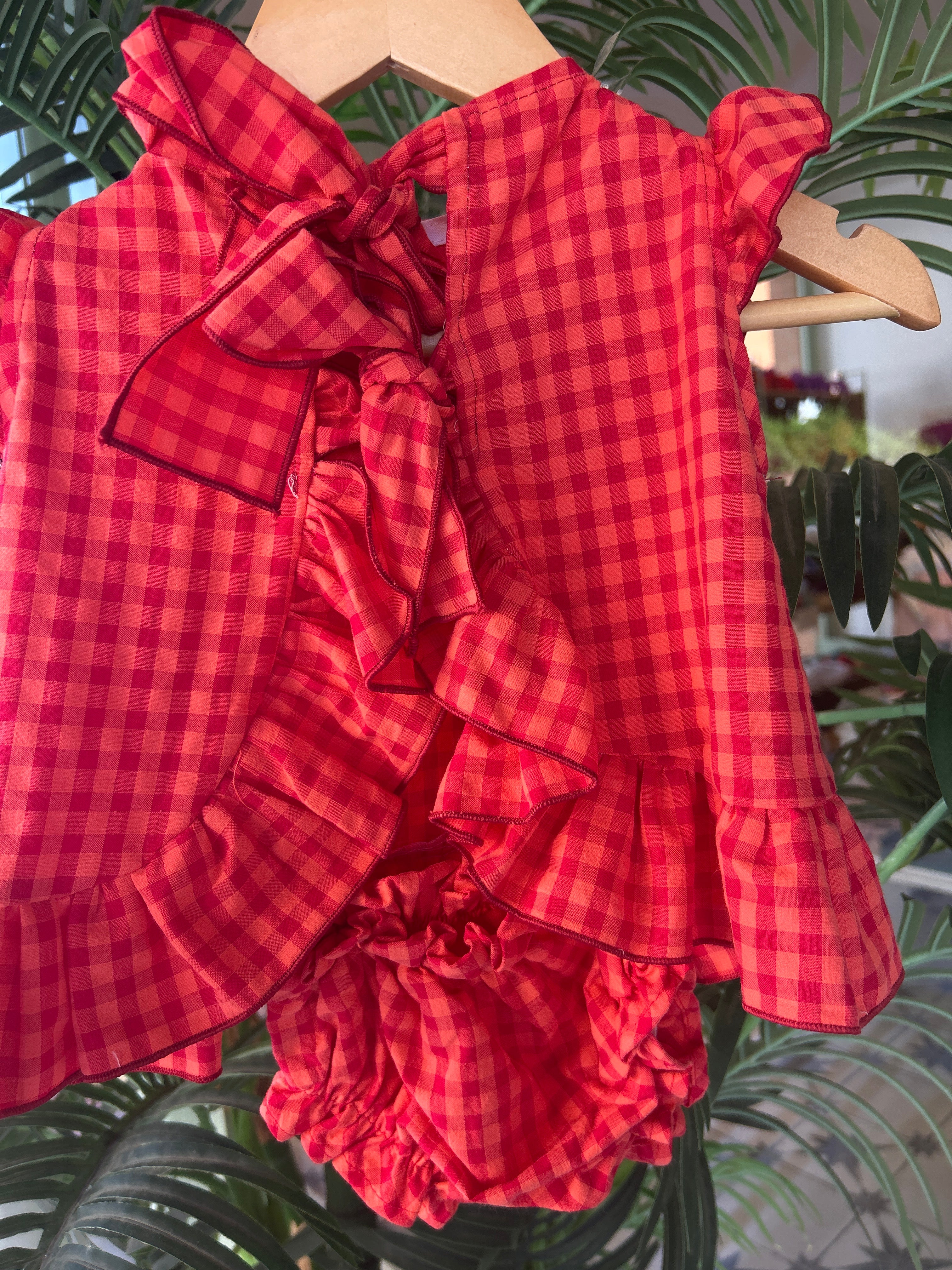 Conjunto vichy coral y rojo Laura
