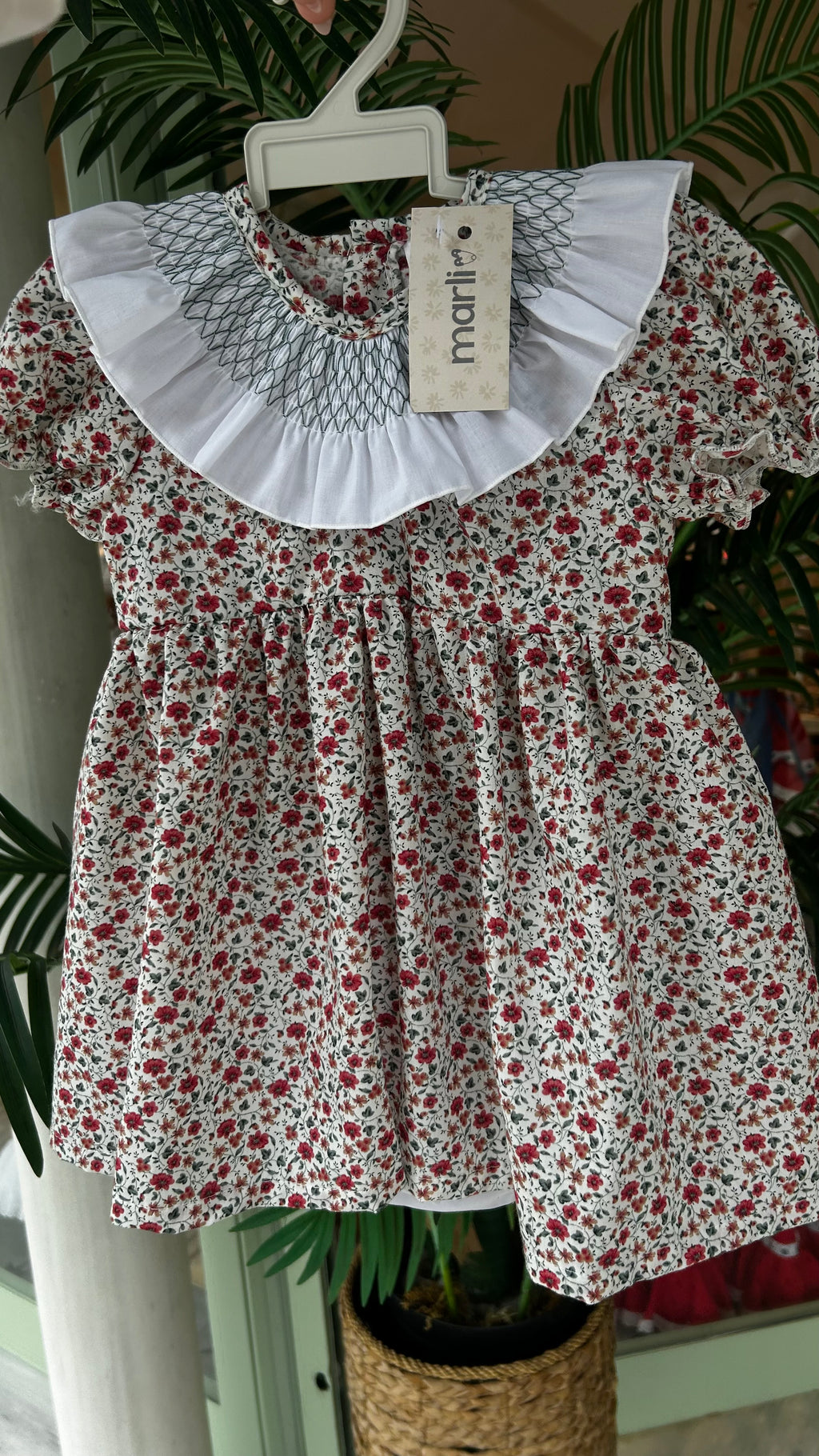 VESTIDO CUELLO SMOCK FLORES