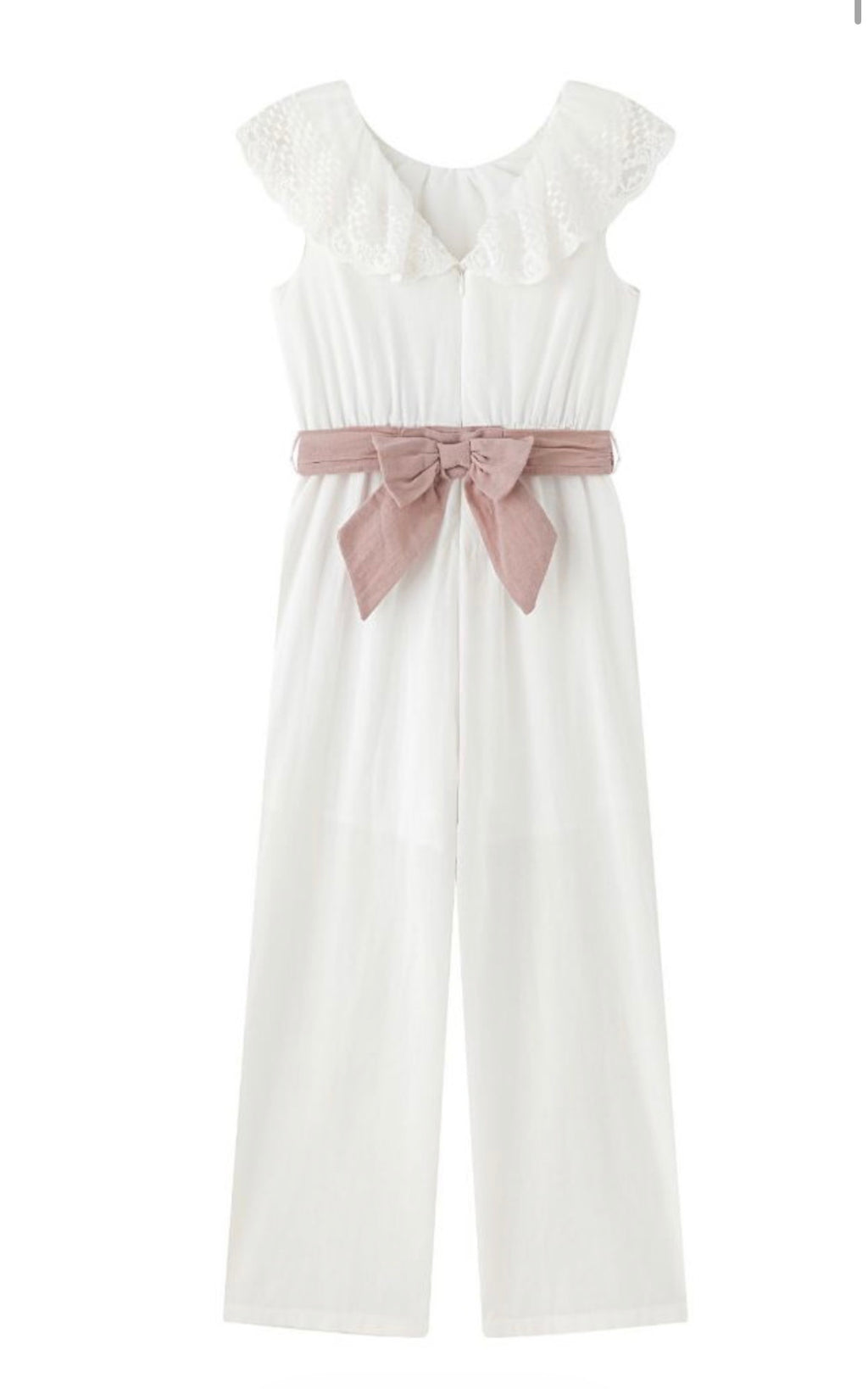 MONO CEREMONIA BLANCO CON LAZO ROSA