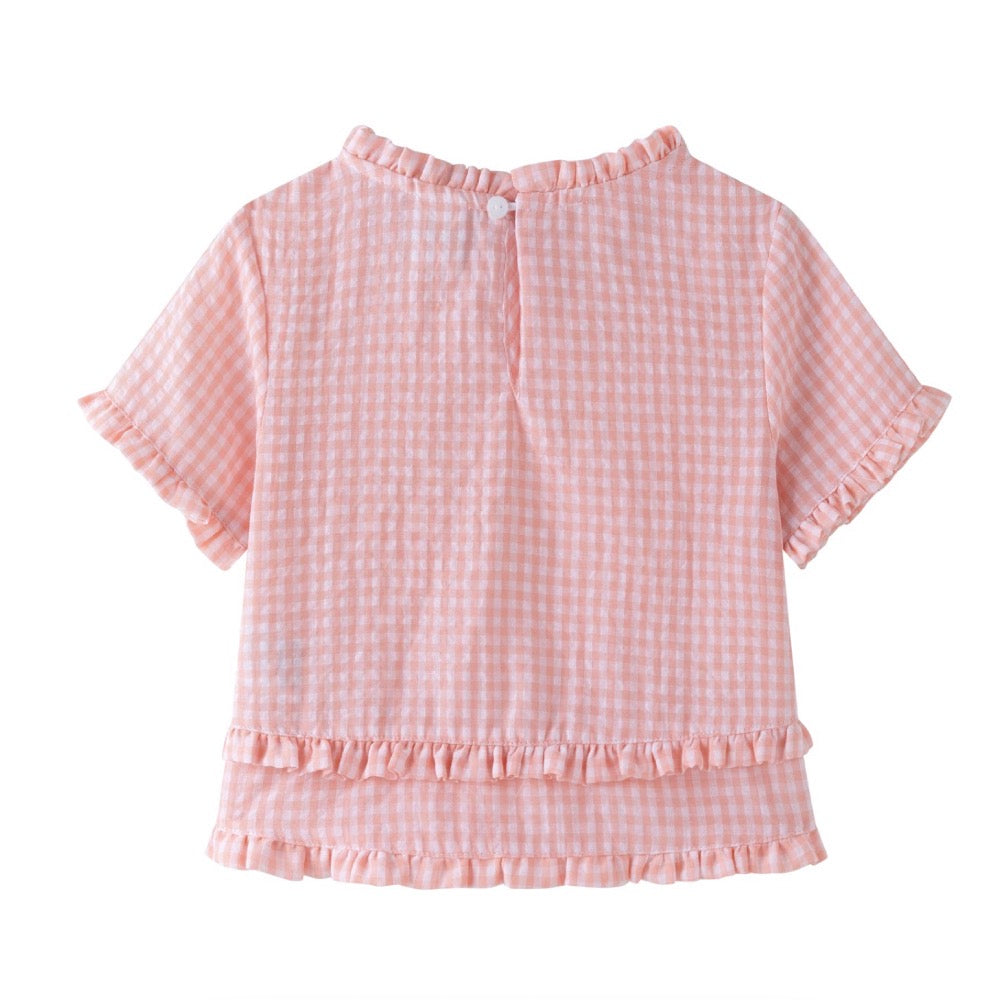 Conjunto niña vichy rosa/naranja