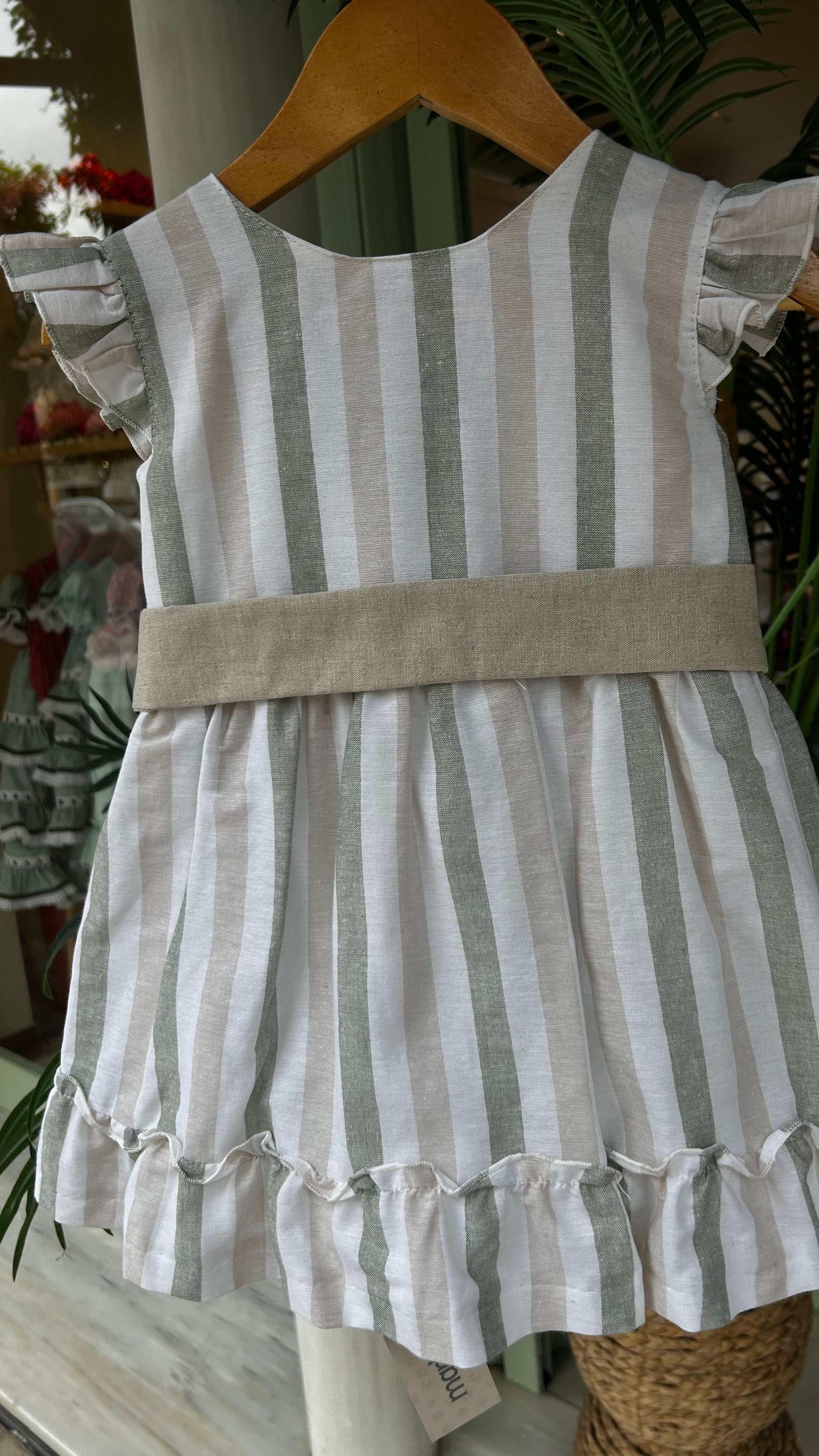 VESTIDO RAYAS VERDES Y BEIG
